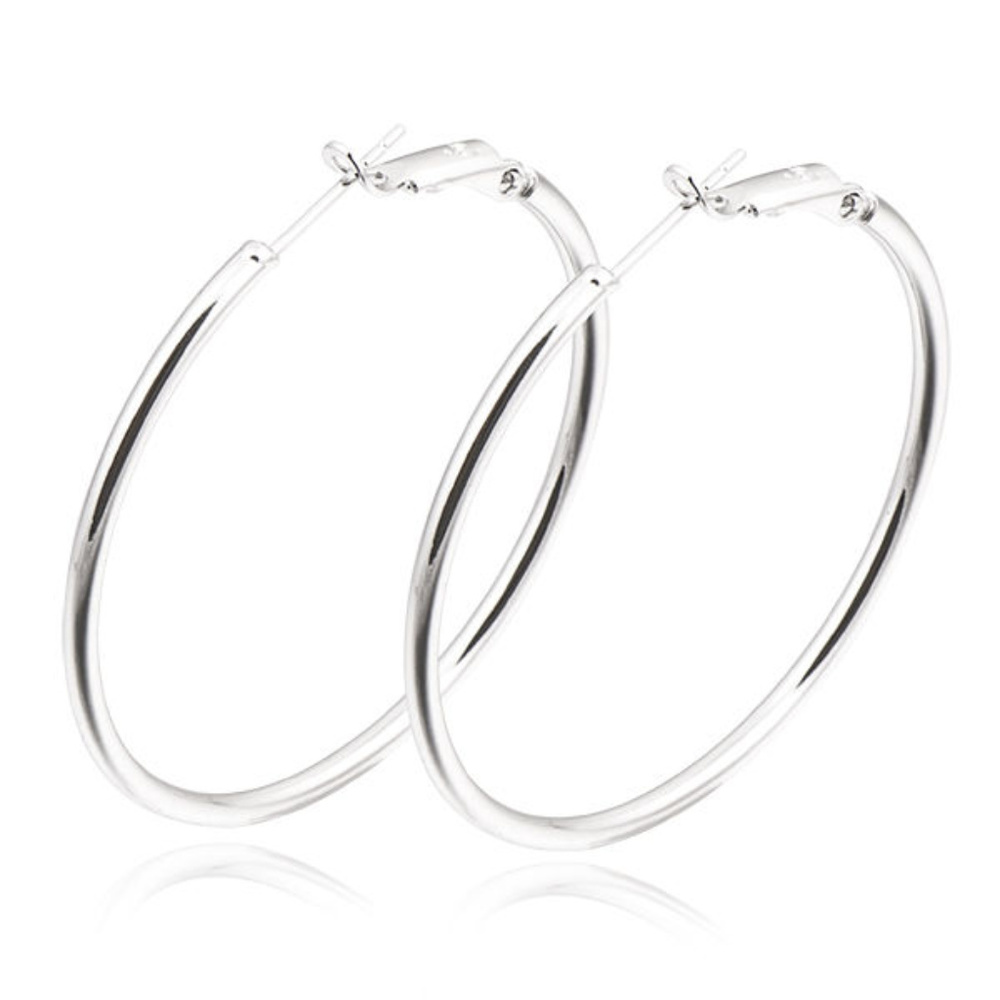 18K White Gold Hoop Earrings 1.88" Hypoallergenic! - Picture 2 of 2